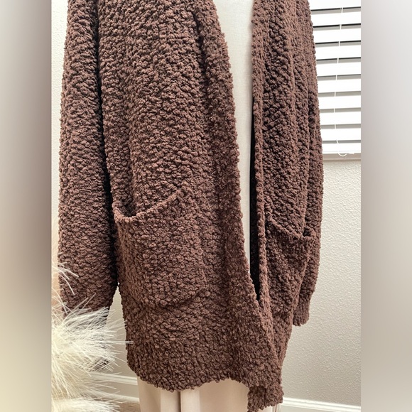 New Zenana- Super Soft Teddy Popcorn Chocolate Cardigan - Picture 12 of 14